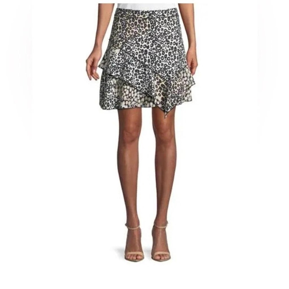 Derek Lam 10 Crosby Leopard Crepe Ruffle Mini Skirt 0 Black White Asymmetric